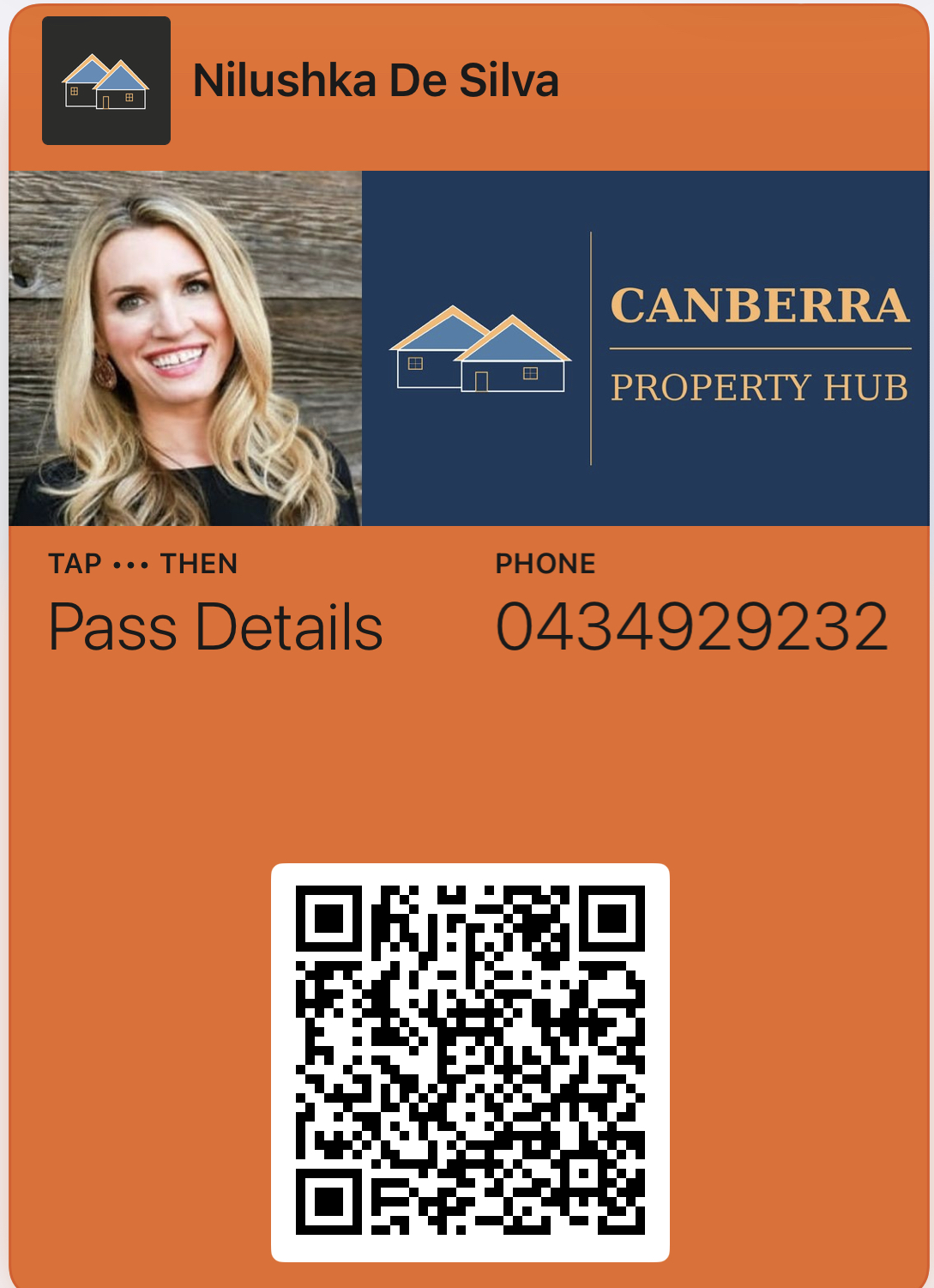 Apple Wallet pass for Nilushka De Silva, Canberra Property Hub