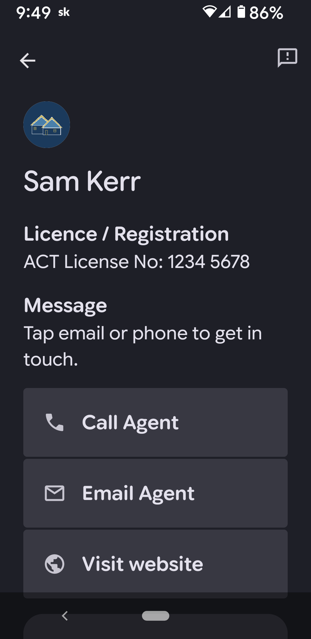 Back of the saved pass showing Call Agent, Email Agent, and Refer a Friend actions